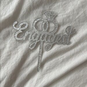 Silver Glitter 'Engaged' Cake Topper